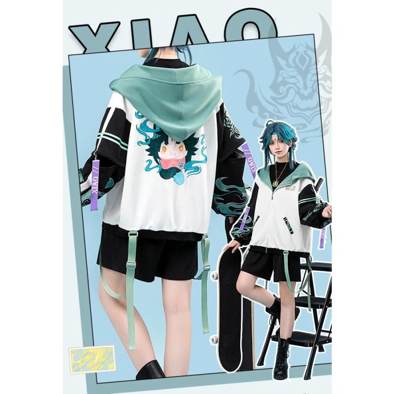 genshin impact xiao wanderer theme costume cosplay casual wearing outfit coat wai tao 973