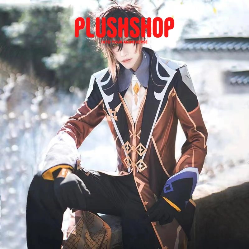 genshin impact zhongli cosplay costume full set wig 959